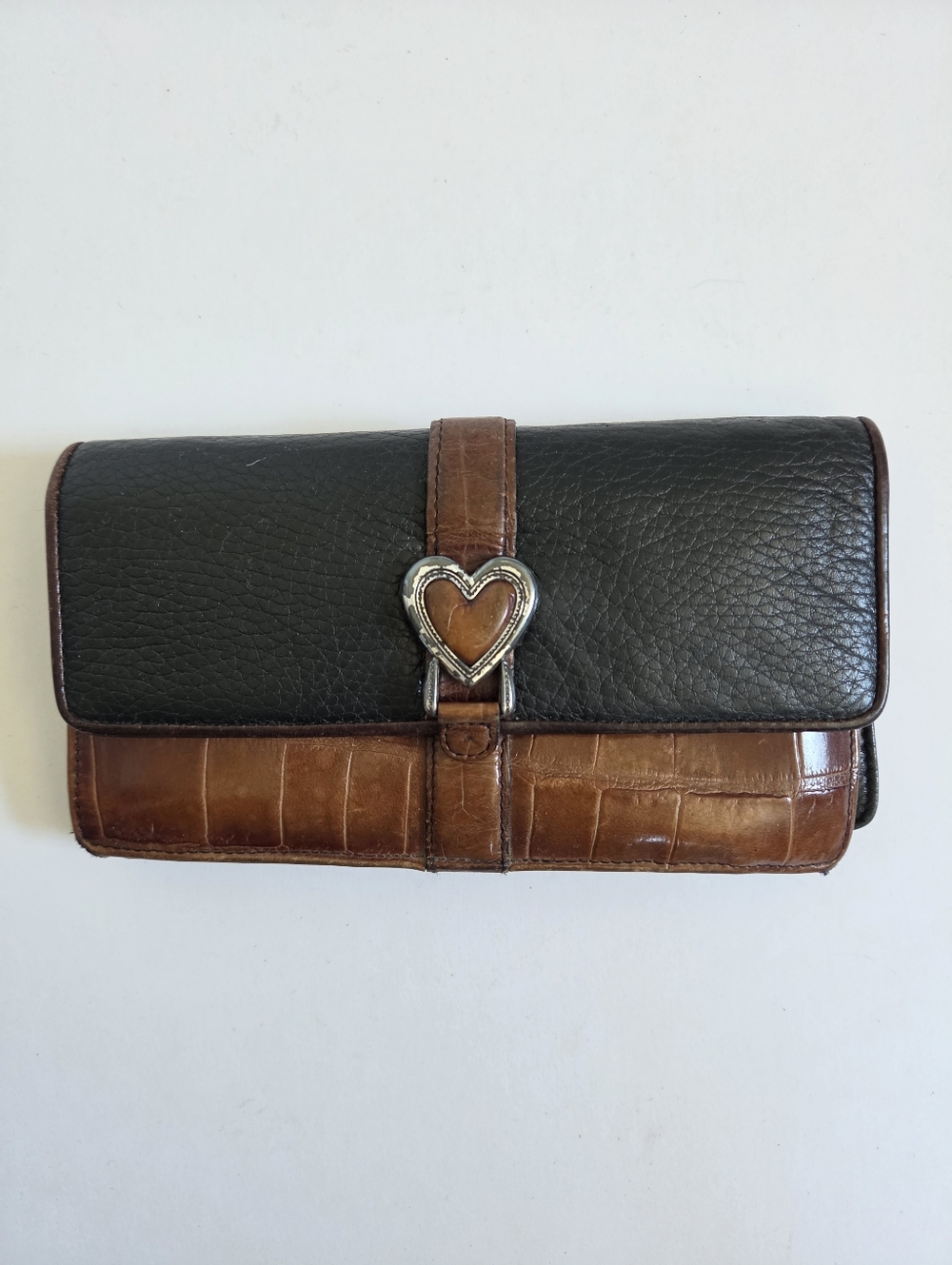 Brighton black leather brown croc skin bi-fold ID wallet